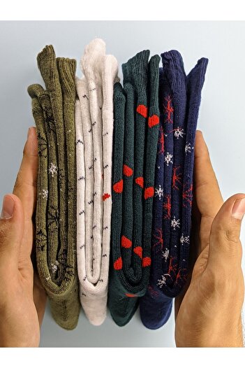 SOYTEMİZ Patterned Towel Socks Thermal Winter 4 Pairs