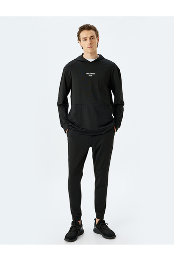 Koton Hooded Slogan Printed Interlock Fabric Sports Sweatshirt