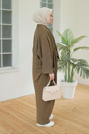 Armine Trend Degaje Double Suit with Collar Pockets, Loose Cut, Oil Green 24Kt633