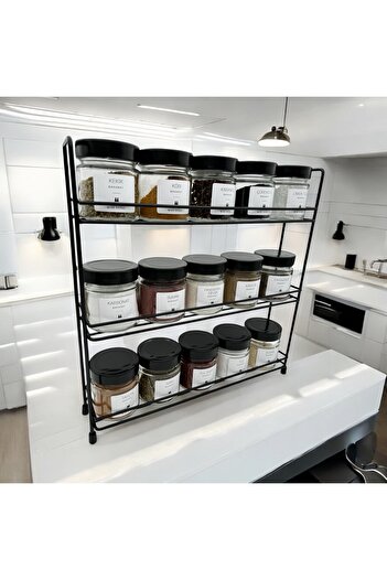 zezedesing Spice Rack Set with Black Metal Stand 255Cc (15 Pieces Black Lid)