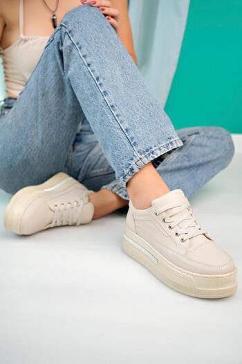 Oksit Zima Tabanı Taş Detaylı Kalın Taban Bağcıklı Kadın Sneaker