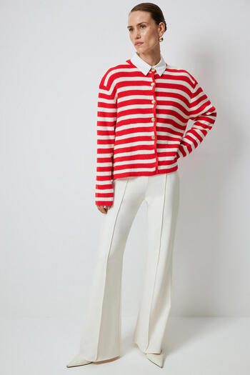 Touché Privé Gold Buttoned Striped Short Cardigan