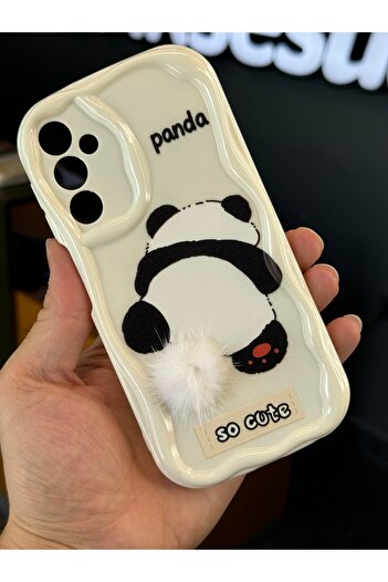 Fibaks Galaxy M34 Compatible Case Designed Patterned Camera Protection Panda White Tassel Silicone Cover