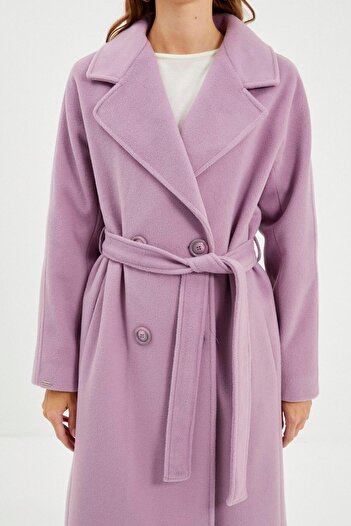 Zühre Double Breasted Collar Stamp Lilac Coat 12822