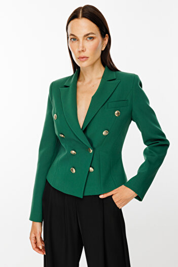 Ekol Double Breasted Collar Ornamental Buttoned Jacket