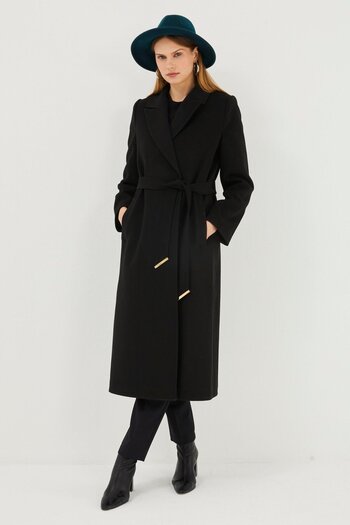 Zühre Double Breasted Collar Black Stamp Coat 13411
