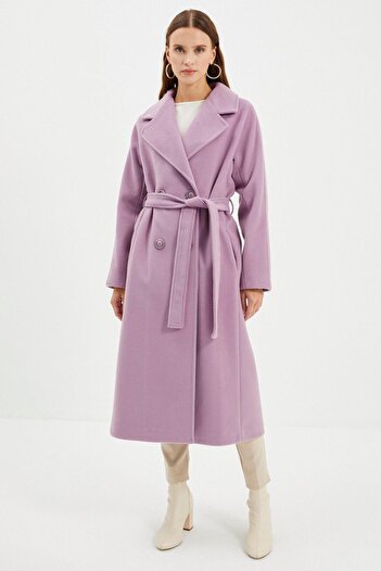 Zühre Double Breasted Collar Stamp Lilac Coat 12822