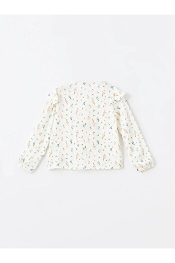 Kübra Tekstil Ecru Printed Crew Neck Floral Long Sleeve Girl's Blouse