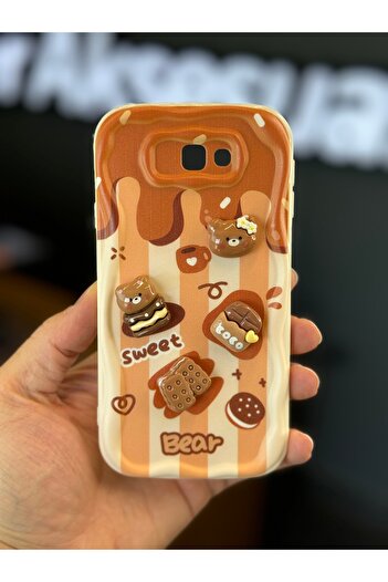 Fibaks Galaxy J7 Prime Case Designed Patterned Camera Protection Teddy Bear Biscuit Color Cofffe Silicone Cover