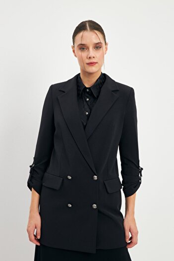 Zühre Black Jacket - Sleeve Detail, Model C-0002
