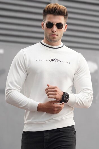 Madmext White Knitwear Men's Sweater 5288