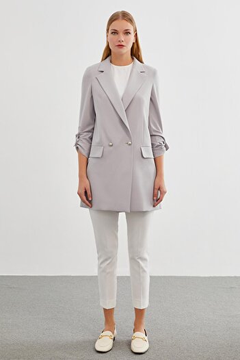 Zühre Sleeve Detailed Gray Jacket C-0002