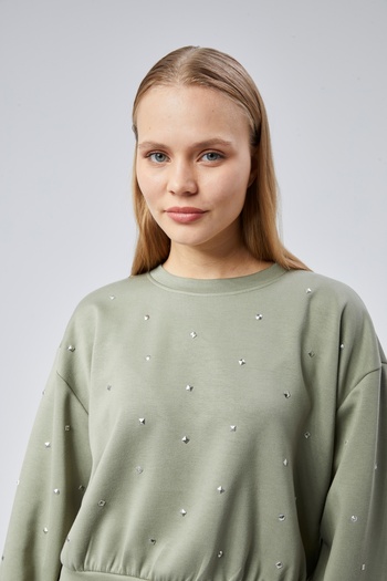 AURRARİ Khaki Staple Detailed Soft Texture Sweatshirt
