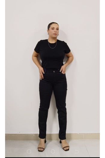 AKŞEN GİYİM LARGE SIZE BOL LYCRAL COTTON LINEN FABRIC SIDE SILVERY RUBBER DETAIL ANKLE-LENGTH LEGEND PANTS