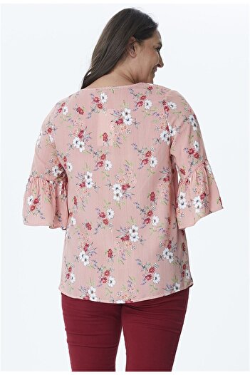 MYLİNE V Neck Blouse with Ruffled Sleeves