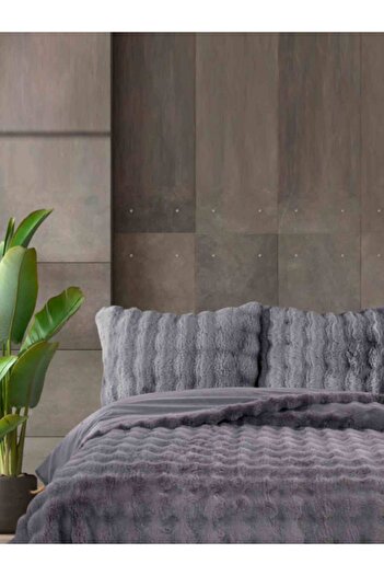 ZEBRACASA Bonny Peluş Gri Çift Kişilik Kürk Yatak Örtüsü