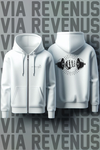 Vordevia Gym Halter Front and Back Printed Unisex Zippered Hooded White Sweatshirt Cardigan