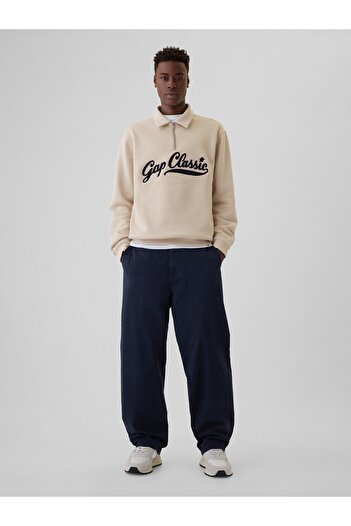 GAP Erkek Bej Gap Logo Vintage Soft Fermuarlı Pullover Sweatshirt