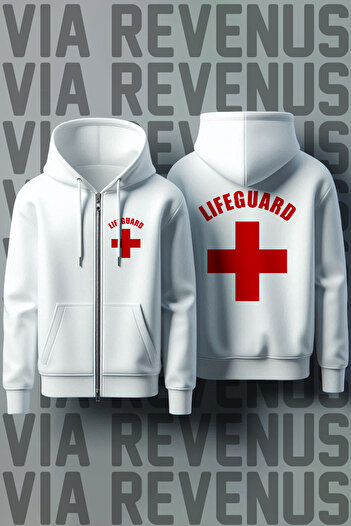 Vordevia Φούτερ Unisex με λευκή κουκούλα - Lifeguard Lifeguard printed, ζακέτα με φερμουάρ