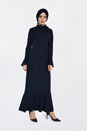 Alvina Lace-Up Collar Fluffy Dress 4786