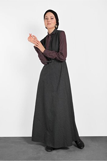 Alvina Lace-Up Collar Waist Belt Dress 4608