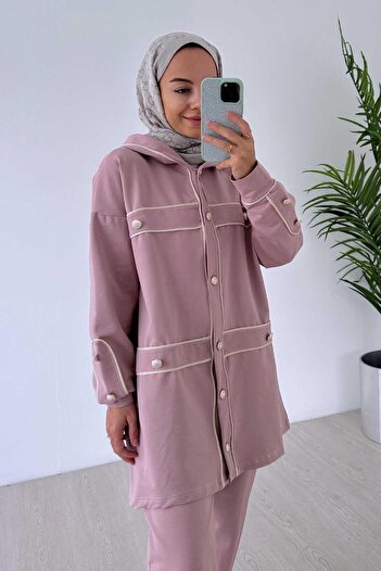 Ka Hijab Pink Hijab Set of 2 - Piping Button Detail, Two Thread
