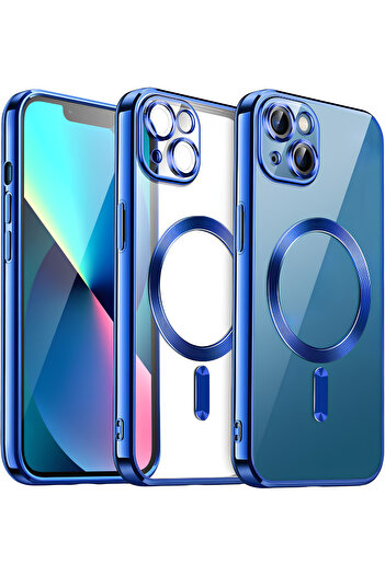 Fibaks Apple Iphone 13 - 14 Kılıf Kamera Lens Korumalı Magsafe Şarj Kilifi Şeffaf Renkli Yumuşak Kapak