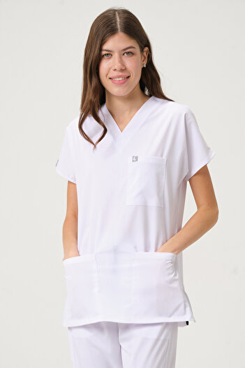 Pratik Medikal Costum de uniformă pentru medic și asistentă cu mâneci lycra Scrubs