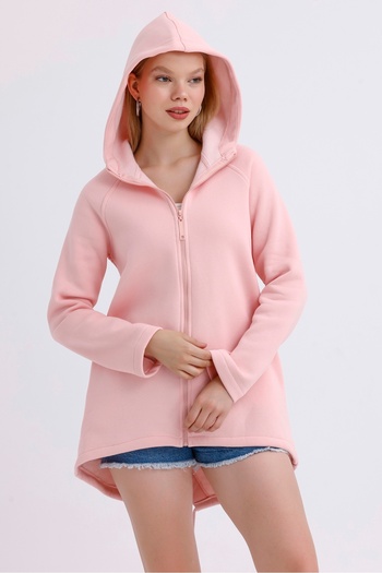 MD trend Women's Hooded Zipper Closure Asymmetrical Fleece Inside Three Thread Oversize Sweatshirt
