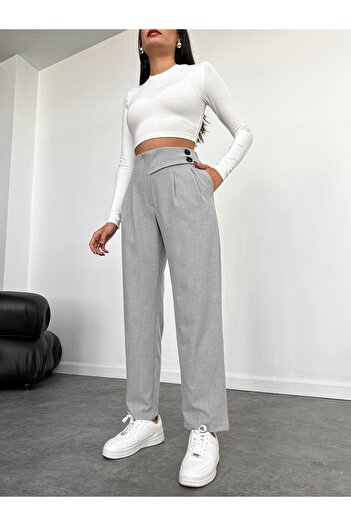 ESRAHELVACI Gray Double Buttoned Belt Detail Carrot Trousers