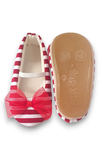 First Step Red Striped Baby Girl Elastic First Step Babet-F-544