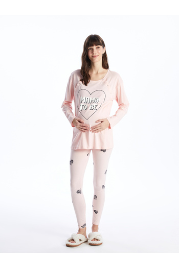 LC Waikiki Sada těhotenského pyžama s dlouhým rukávem s potiskem Crew Neck