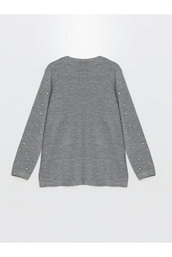 LC Waikiki Damen-Strickpullover mit Rundhalsausschnitt und glänzendem Steindruck