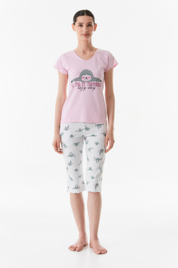 Fulla Moda V-Neck Printed Pajama Set