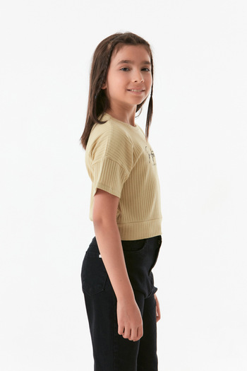 Fulla Moda Crew Neck Text Printed Girl's T-Shirt