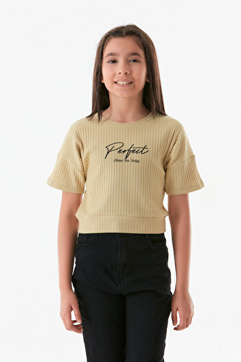 Fulla Moda Crew Neck Text Printed Girl's T-Shirt