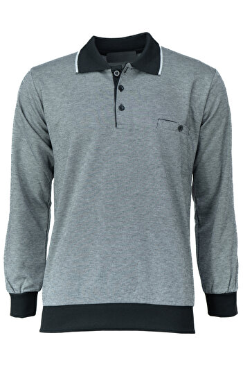Oppland Men's Winter Sweater Cotton Woven Buttoned Polo Collar Pocket Long Sleeve Date Pattern Comfortable