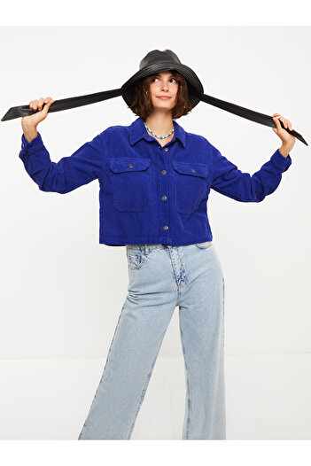 LC Waikiki Front Button Closure Straight Long Sleeve Velvet Women's Shirt Jacket