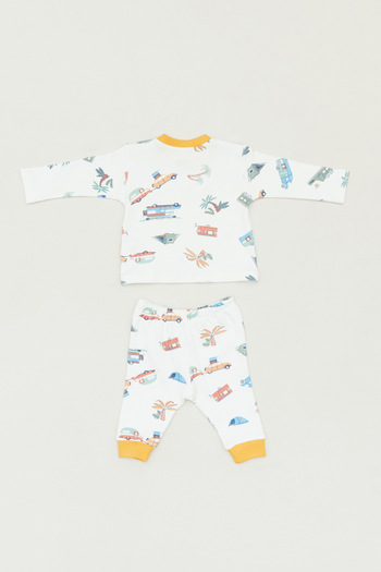 Fulla Moda 2-Piece Crew Neck Printed Suit for Boy