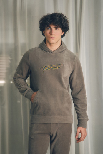 Fulla Moda Φούτερ Fleece με κουκούλα - Κέντημα με γράμματα και τσέπες καγκουρό