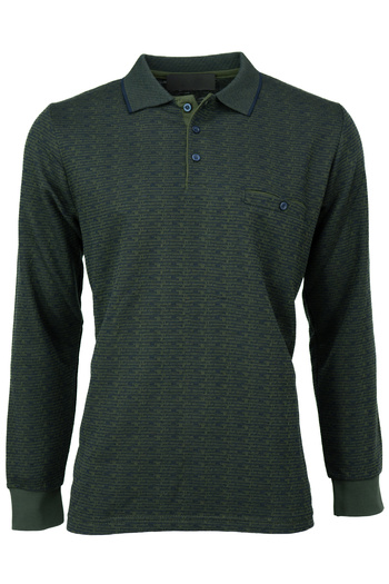 Oppland Men's Seasonal Sweater Cotton Woven Buttoned Polo Collar Pocket Long Sleeve Gray Patterned Comfortable