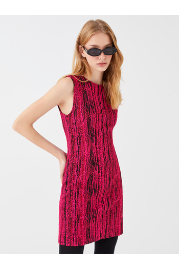 LC Waikiki Women's Crew Neck Patterned Sleeveless Bodycon Dress