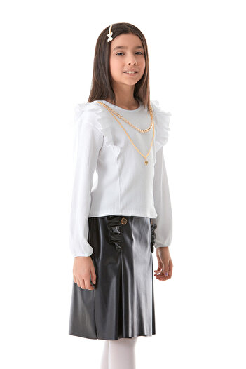 Fulla Moda Girl's Suit with Ribbed Necklace Detail