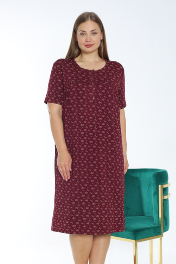 İntensive Printed Buttoned Women's Plus Size Short-Sleeved Lycra Nightgown