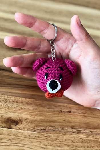 FCSTORE Burgundy Amigurumi Teddy Bear Keychain Bag - Handmade Organic Vegan Toy (1 Piece)
