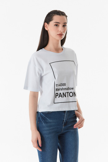 Fulla Moda Text Printed Crew Neck Oversize T-Shirt