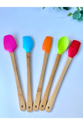 Mottogo 5-Piece Mini Bamboo Spatula Set| Silicone Cooking Set