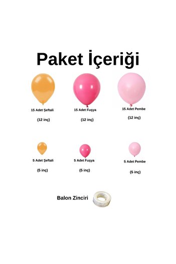 Organizasyon Pazarı Balloon Set Peach-Fuchsia-Macaron Pink 60-Piece Balloon Chain Set