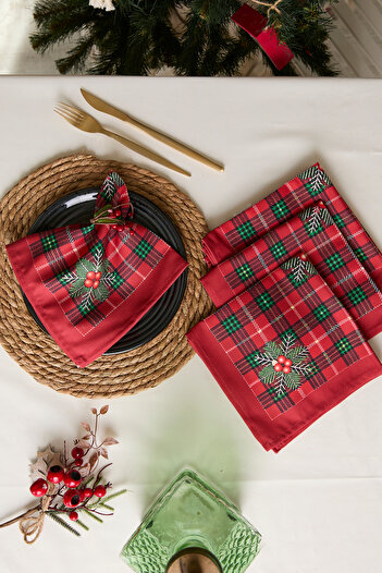 AYSHOME Ays Home 4-Piece Gingham Red Carded Napkin Set (4 Pcs)