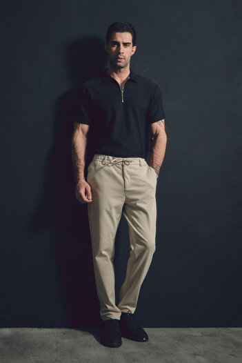 Fulla Moda Straight Trousers with Lace-up Waist
